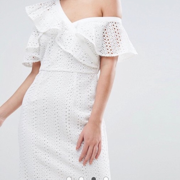 Asymmetric Ruffle Lace Pencil Dress - Picture 3 of 8